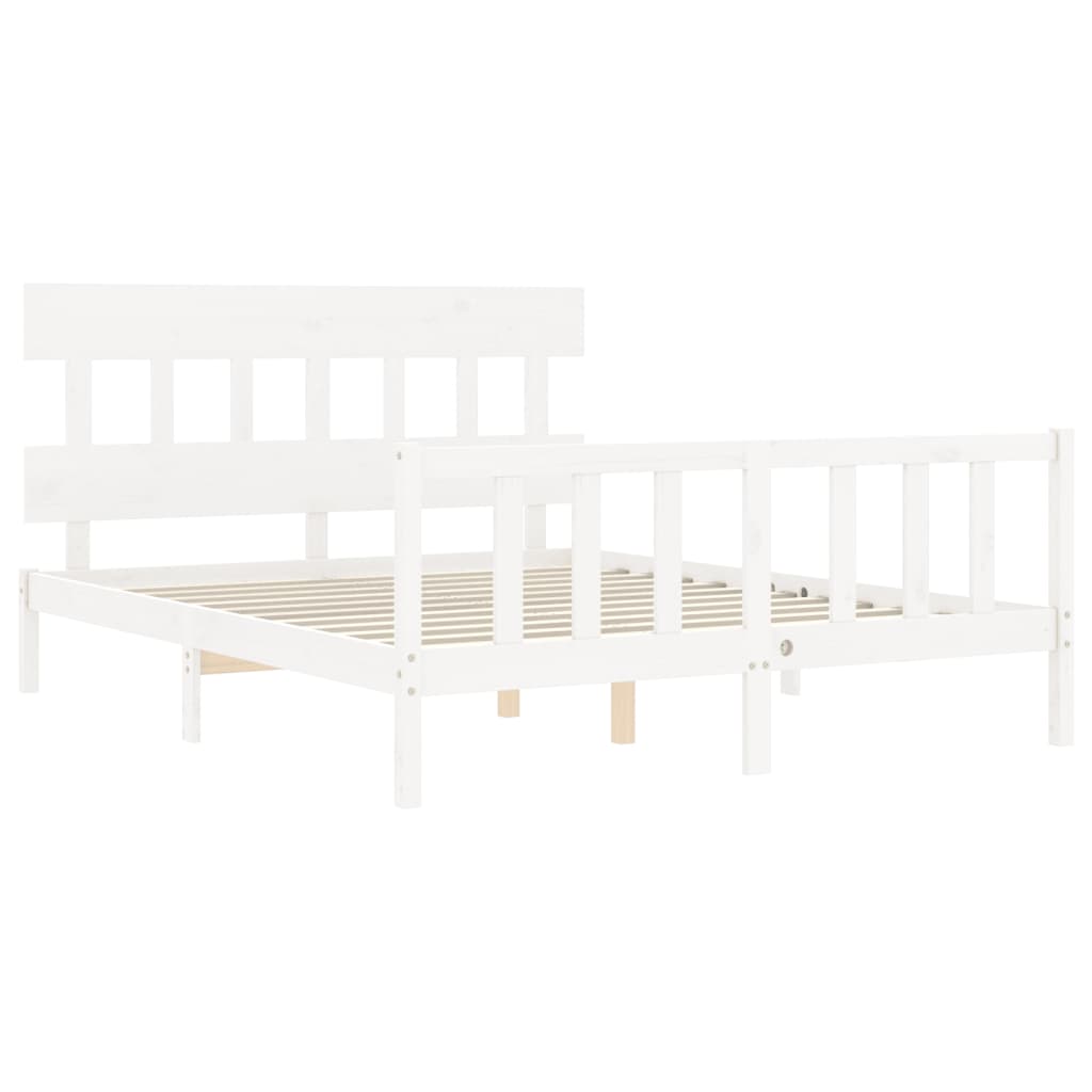 vidaXL Estructura de cama matrimonio con cabecero madera maciza blanco