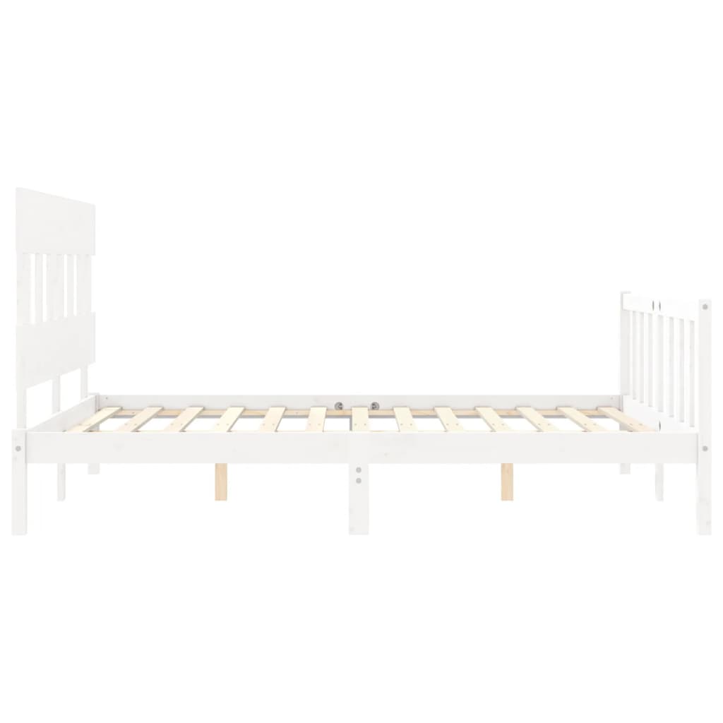 vidaXL Estructura de cama matrimonio con cabecero madera maciza blanco