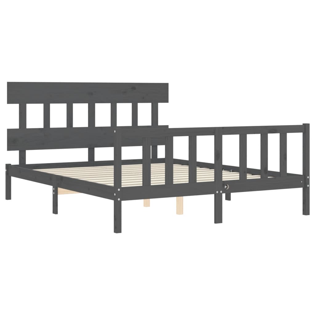 vidaXL Estructura de cama matrimonio con cabecero madera maciza gris