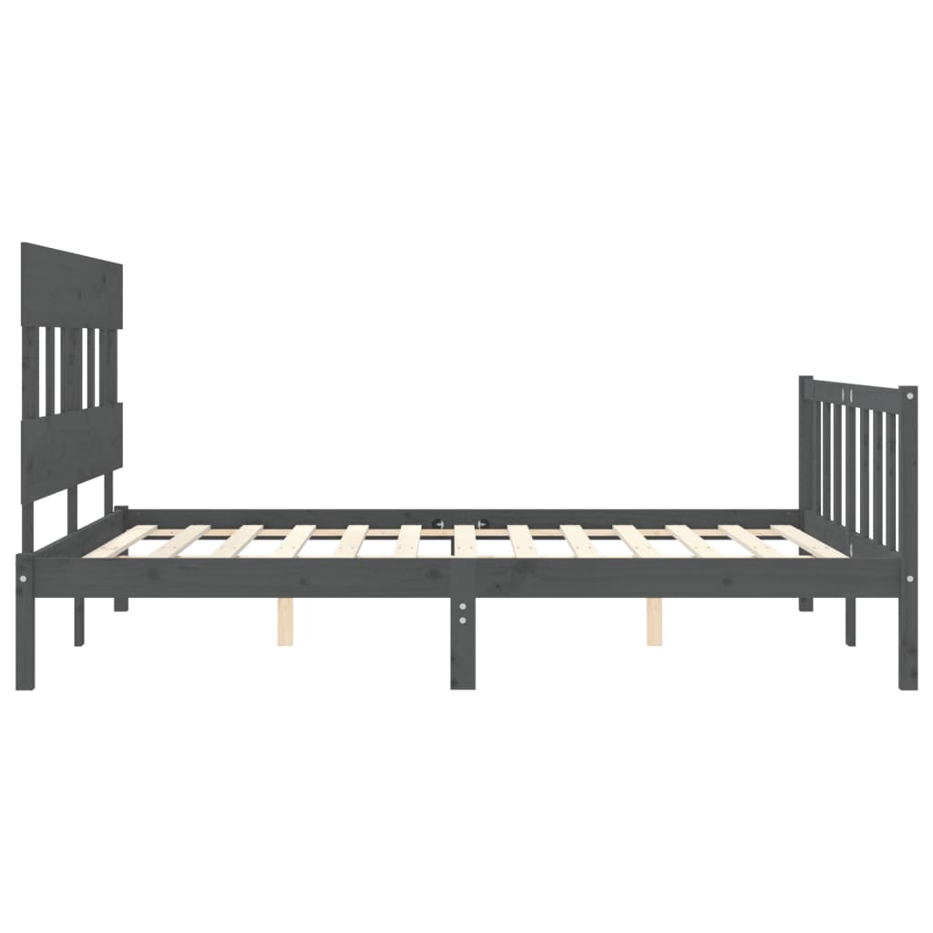 vidaXL Estructura de cama matrimonio con cabecero madera maciza gris