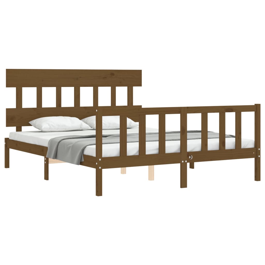 vidaXL Estructura de cama matrimonio con cabecero madera marrón miel