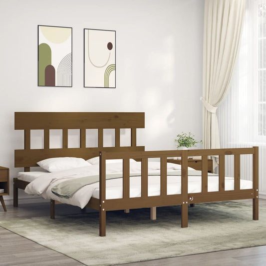 vidaXL Estructura de cama matrimonio con cabecero madera marrón miel