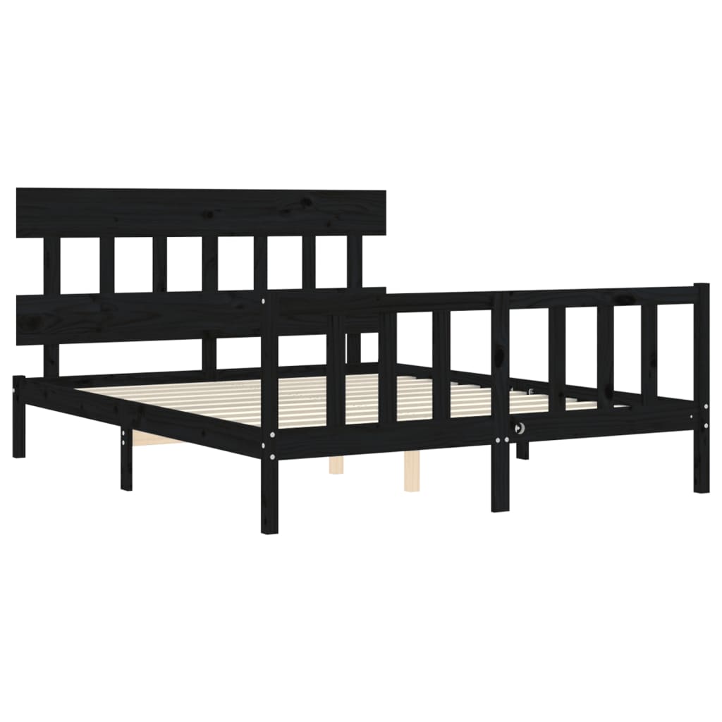 vidaXL Estructura cama de matrimonio con cabecero madera maciza negro