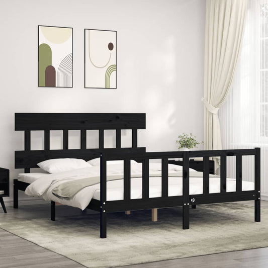 vidaXL Estructura cama de matrimonio con cabecero madera maciza negro