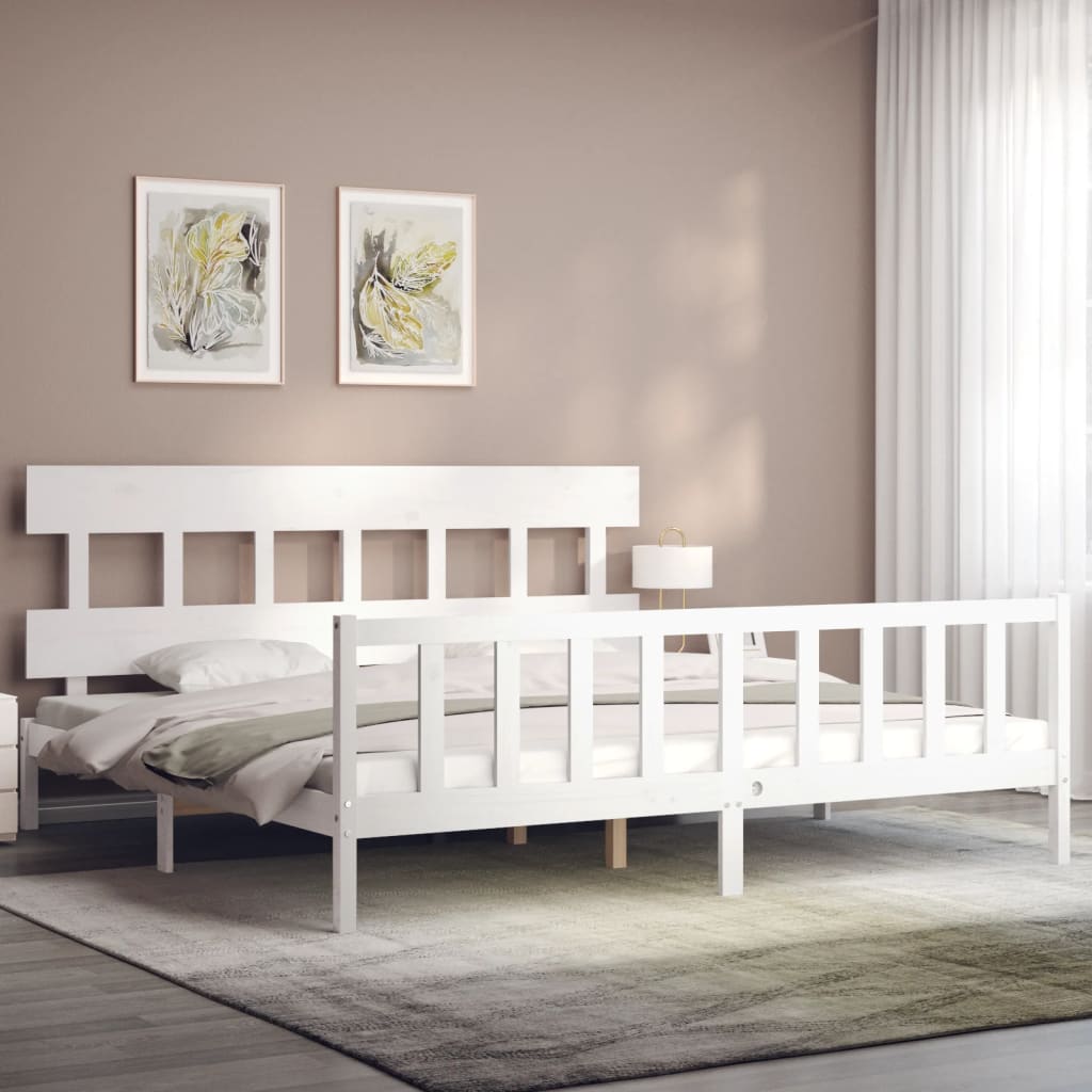 vidaXL Estructura cama de matrimonio con cabecero madera maciza blanco