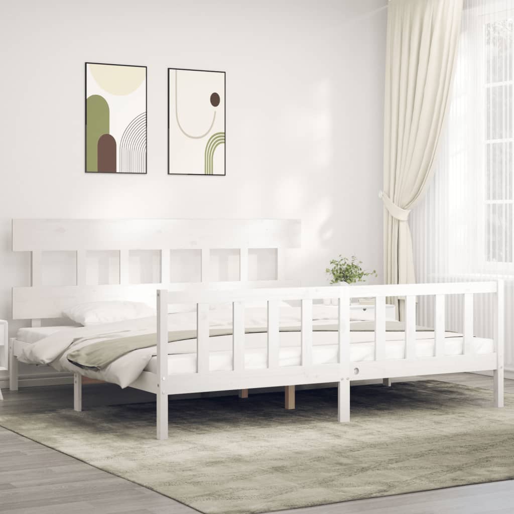 vidaXL Estructura cama de matrimonio con cabecero madera maciza blanco