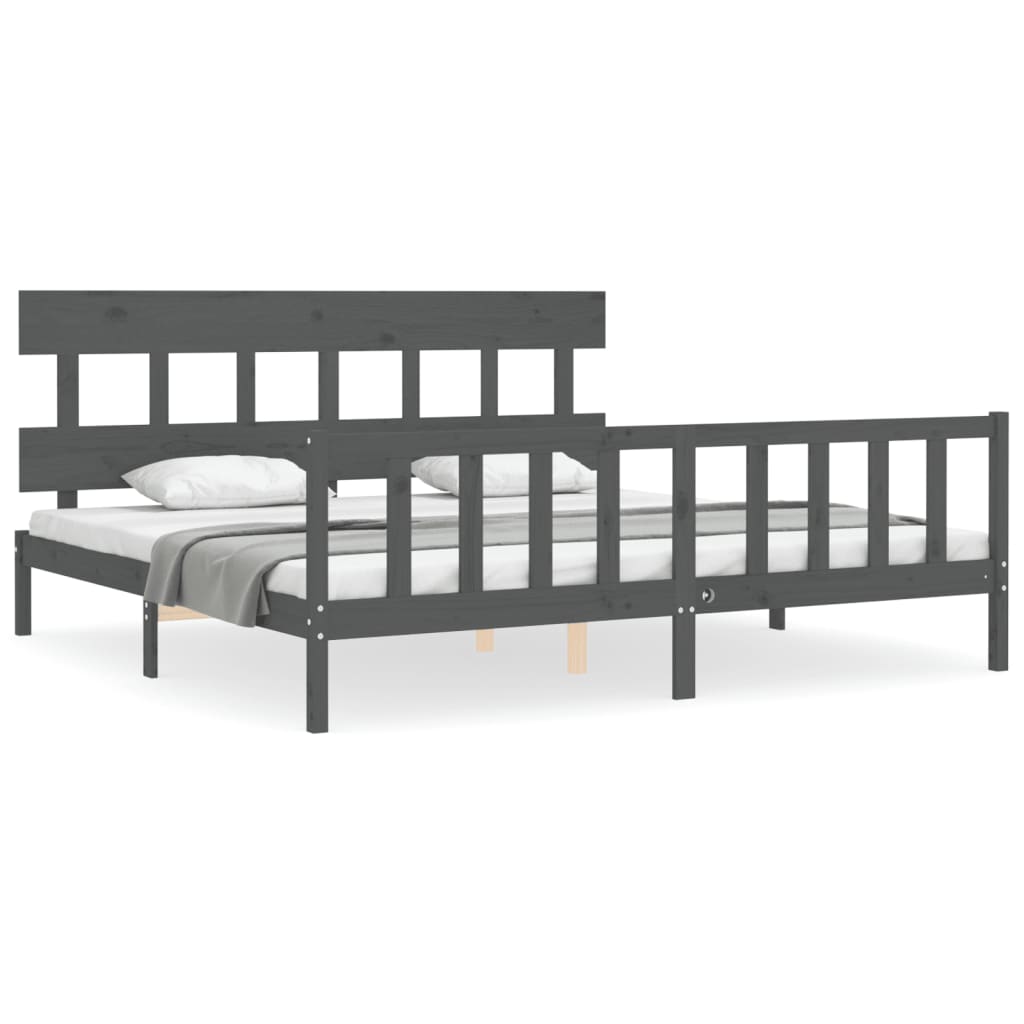 vidaXL Estructura de cama con cabecero madera maciza gris 200x200cm