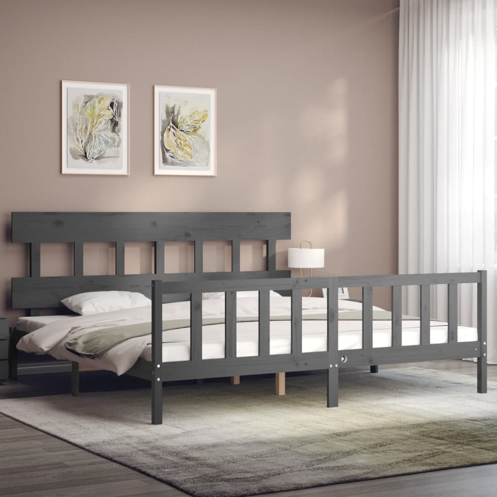 vidaXL Estructura de cama con cabecero madera maciza gris 200x200cm