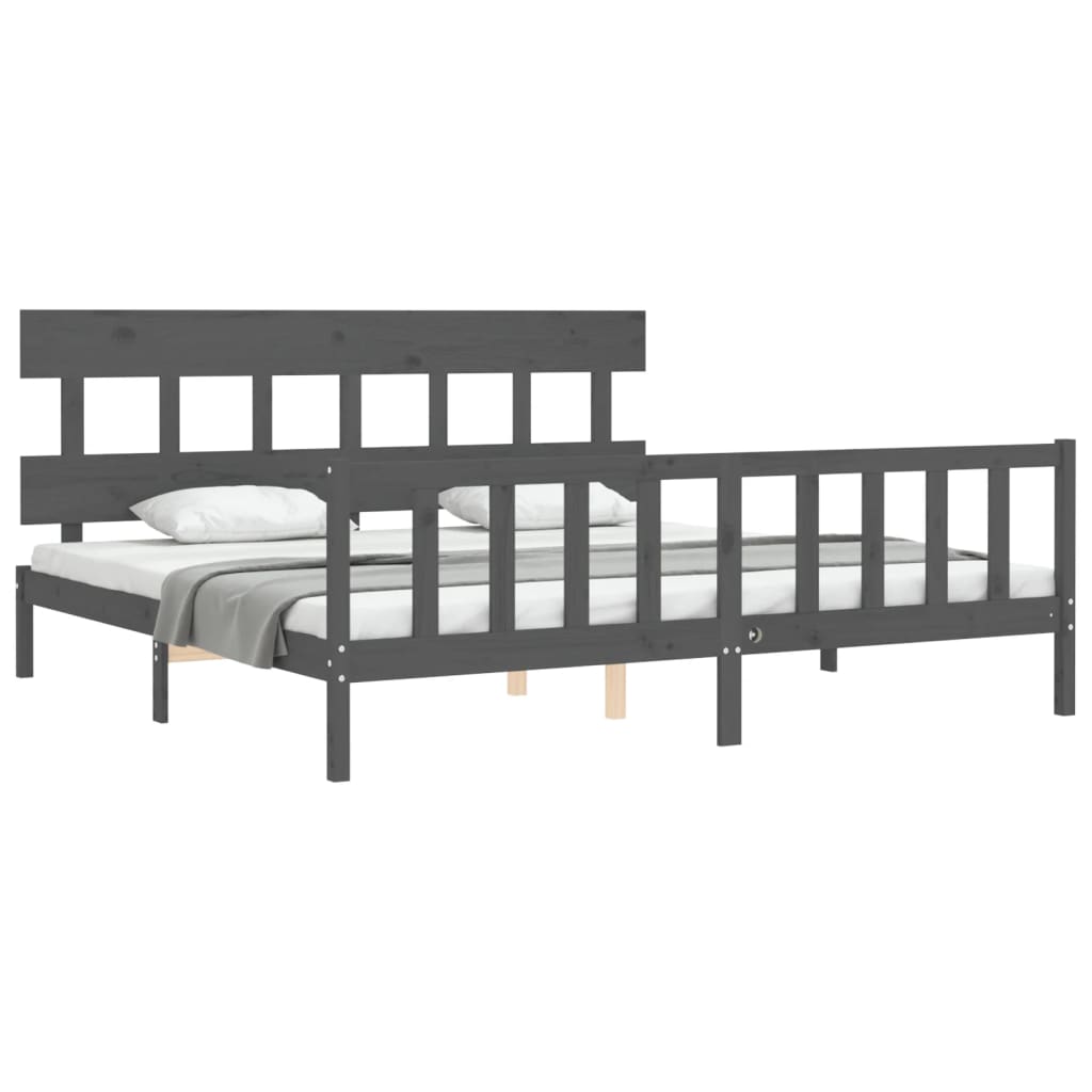 vidaXL Estructura de cama con cabecero madera maciza gris 200x200cm