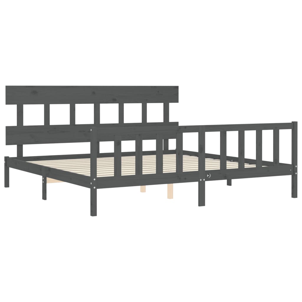 vidaXL Estructura de cama con cabecero madera maciza gris 200x200cm