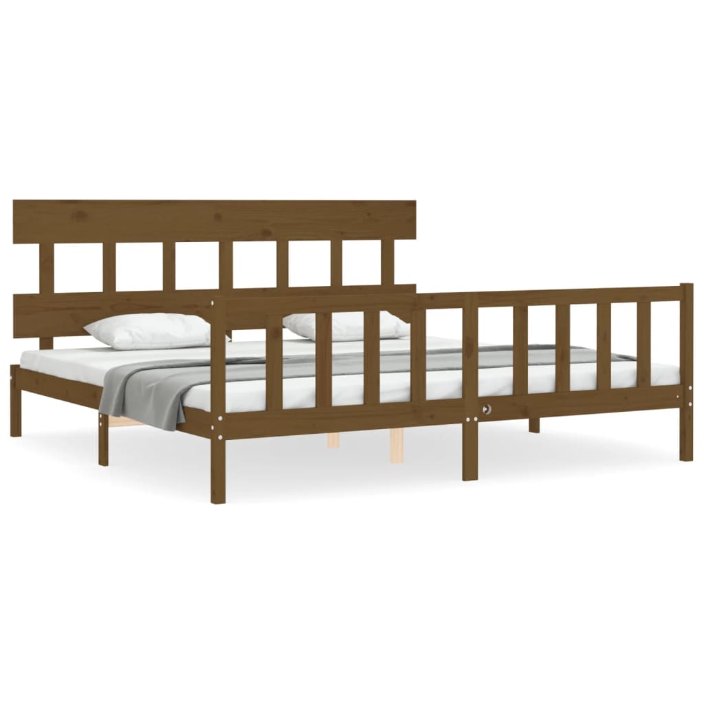 vidaXL Estructura cama y cabecero madera maciza marrón miel 200x200 cm