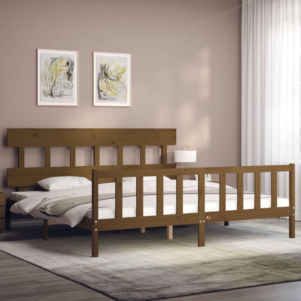 vidaXL Estructura cama y cabecero madera maciza marrón miel 200x200 cm