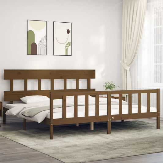 vidaXL Estructura cama y cabecero madera maciza marrón miel 200x200 cm