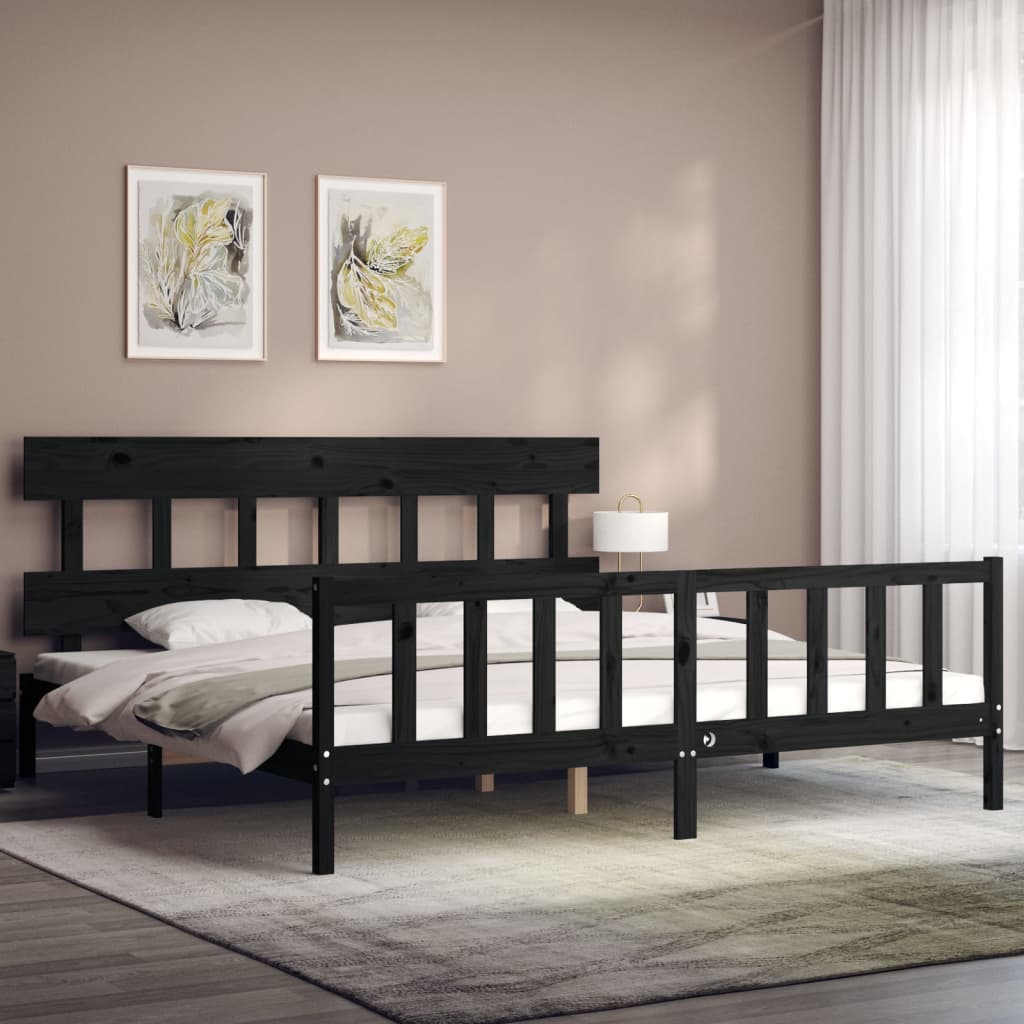 vidaXL Estructura de cama con cabecero madera maciza negro 200x200 cm