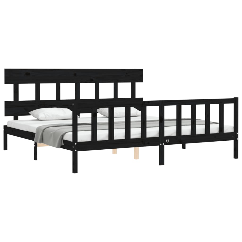 vidaXL Estructura de cama con cabecero madera maciza negro 200x200 cm