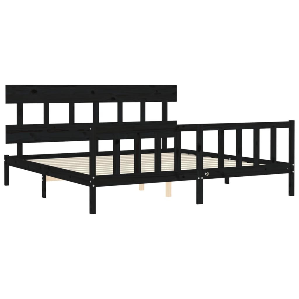 vidaXL Estructura de cama con cabecero madera maciza negro 200x200 cm