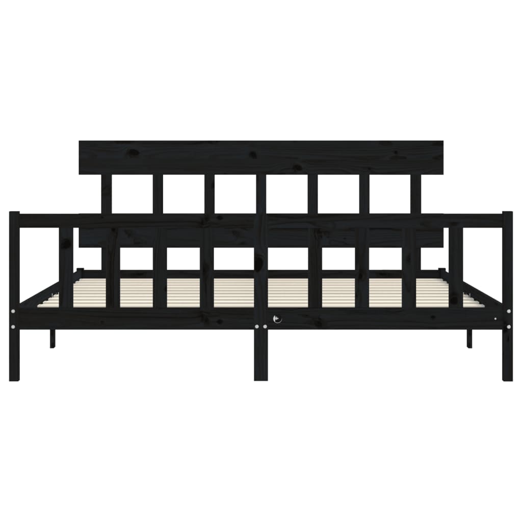 vidaXL Estructura de cama con cabecero madera maciza negro 200x200 cm