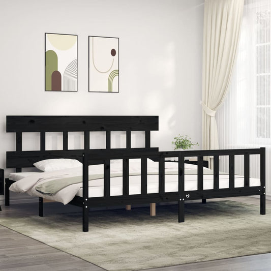 vidaXL Estructura de cama con cabecero madera maciza negro 200x200 cm