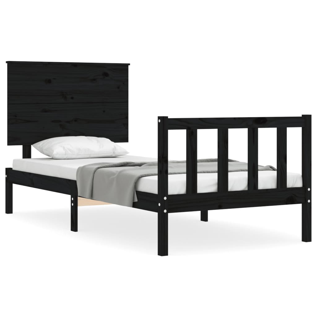 vidaXL Estructura de cama individual con cabecero madera maciza negro