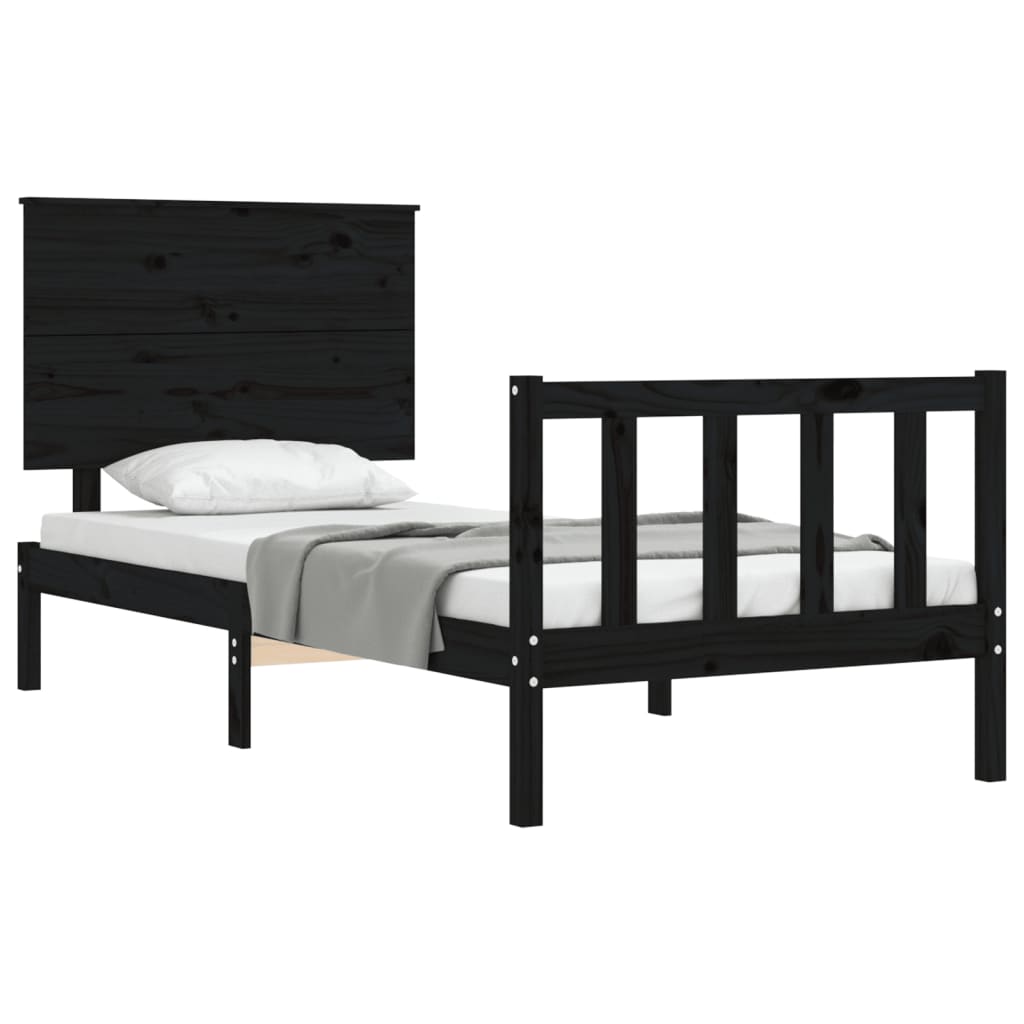 vidaXL Estructura de cama individual con cabecero madera maciza negro