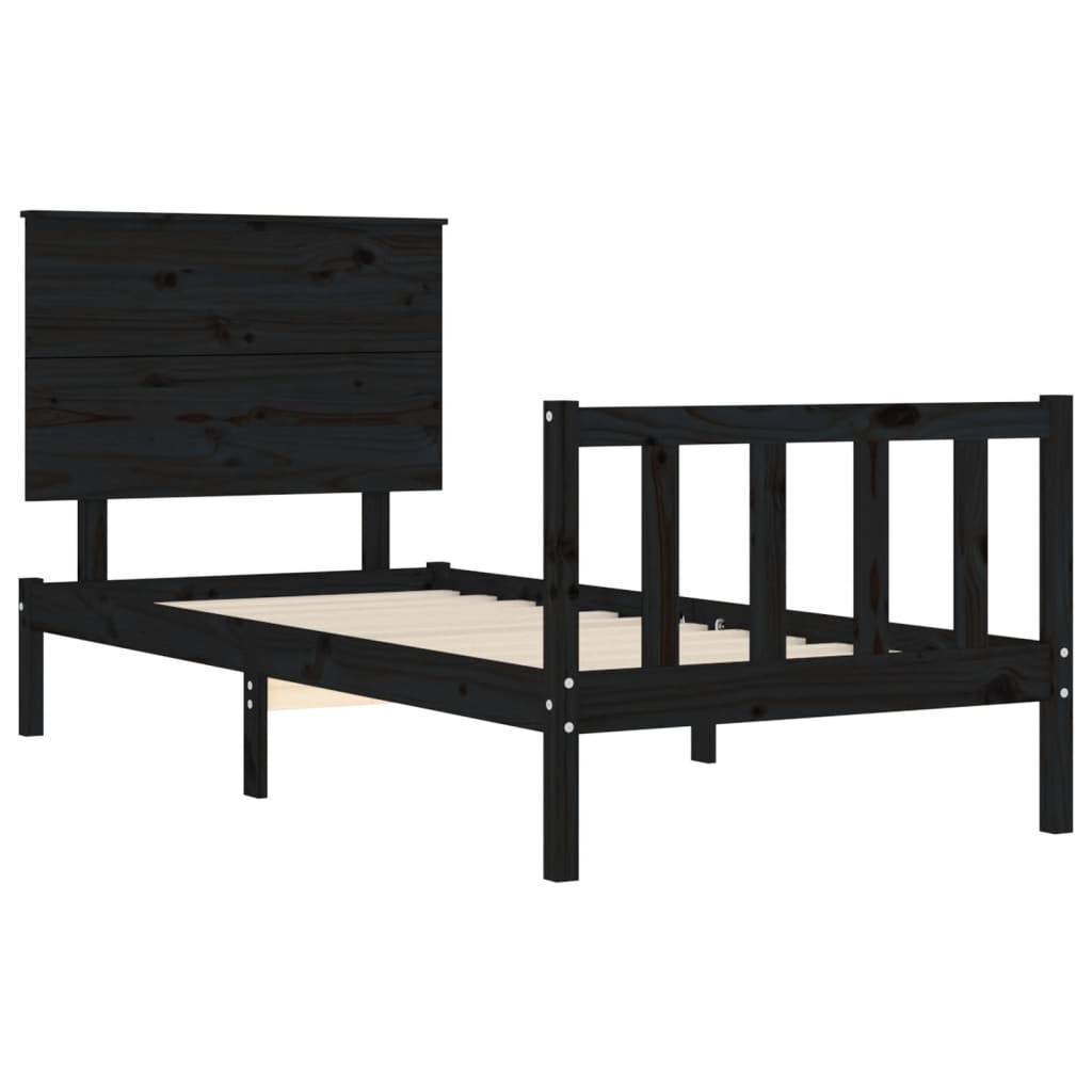 vidaXL Estructura de cama individual con cabecero madera maciza negro