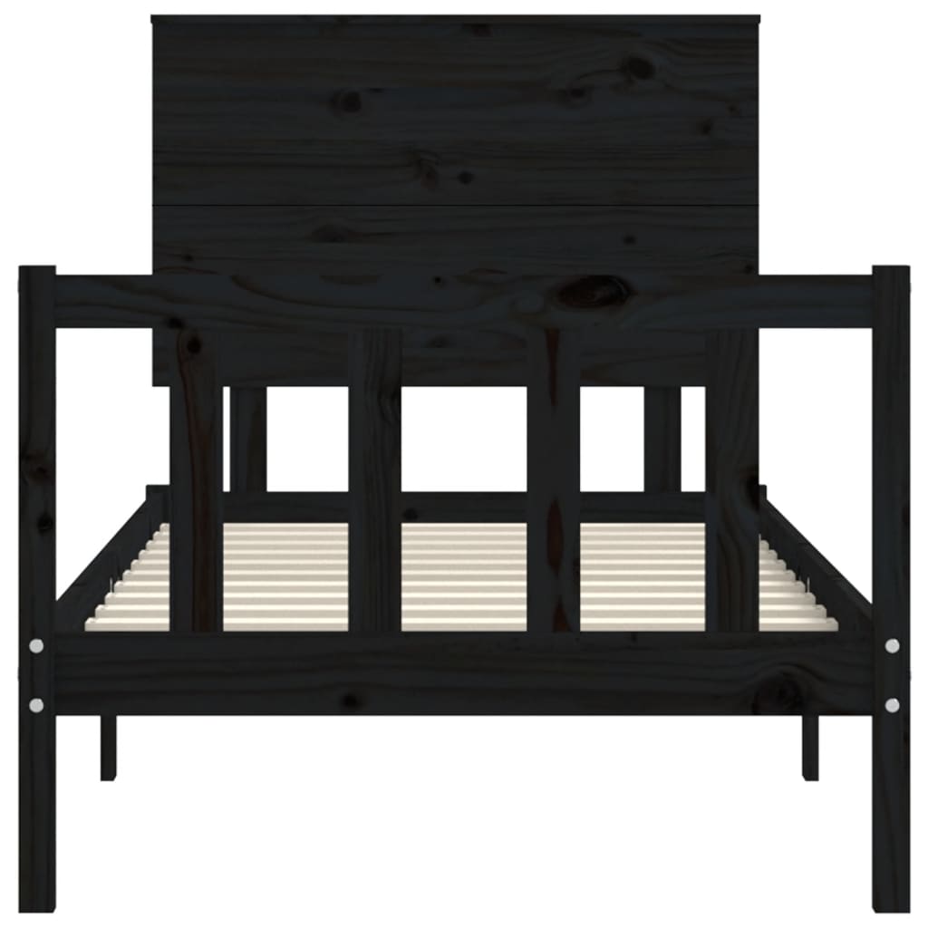 vidaXL Estructura de cama individual con cabecero madera maciza negro