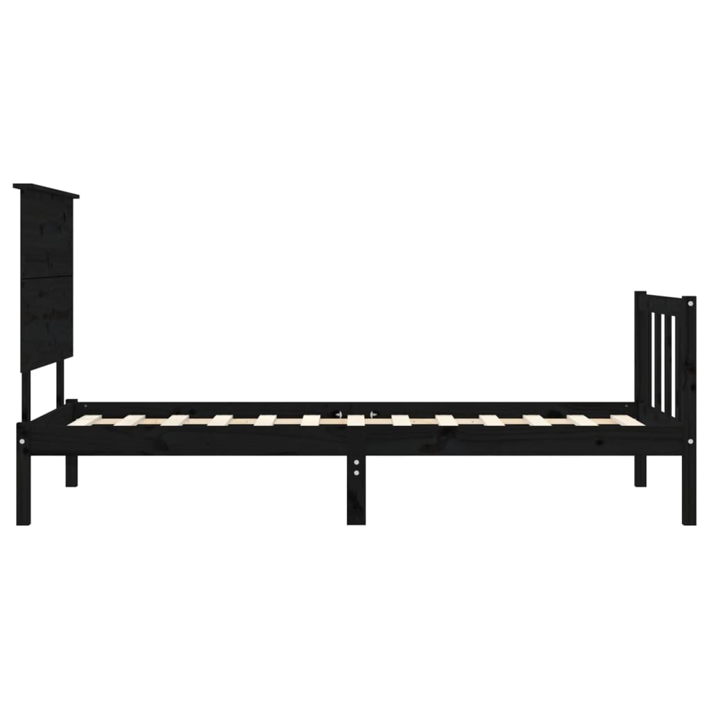 vidaXL Estructura de cama individual con cabecero madera maciza negro