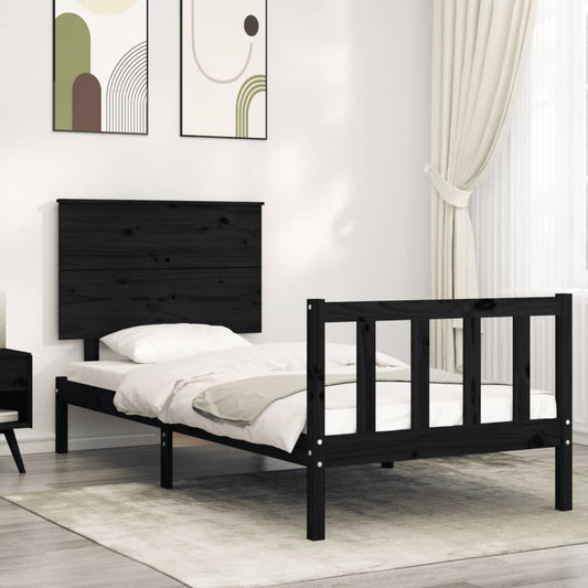 vidaXL Estructura de cama individual con cabecero madera maciza negro