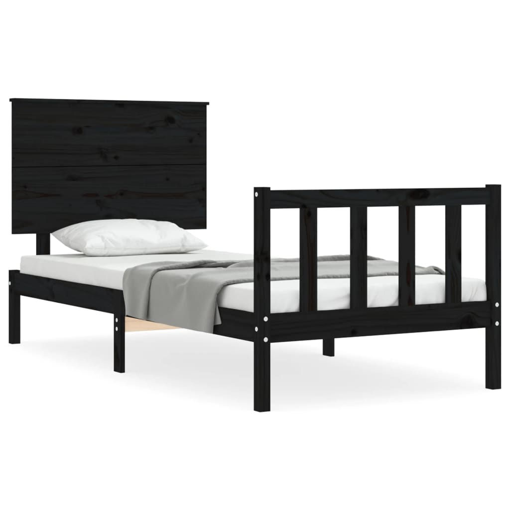 vidaXL Estructura de cama con cabecero madera maciza negro