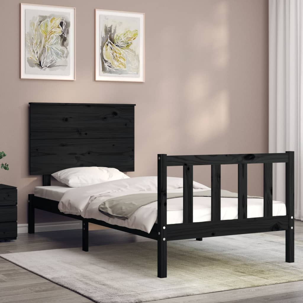 vidaXL Estructura de cama con cabecero madera maciza negro