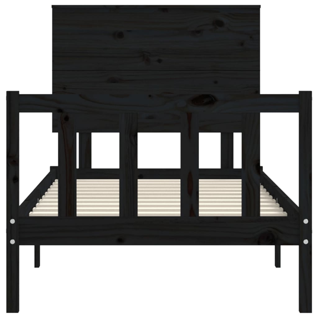 vidaXL Estructura de cama con cabecero madera maciza negro