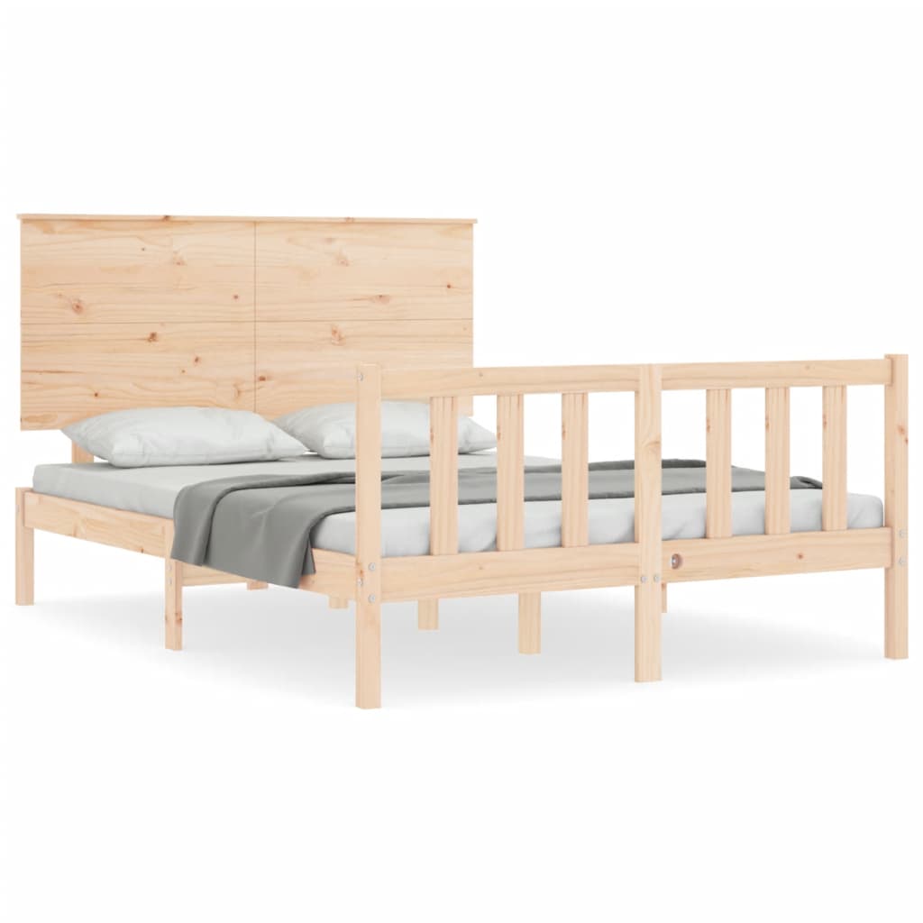 vidaXL Estructura de cama de matrimonio con cabecero madera maciza