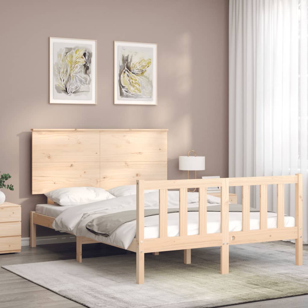 vidaXL Estructura de cama de matrimonio con cabecero madera maciza