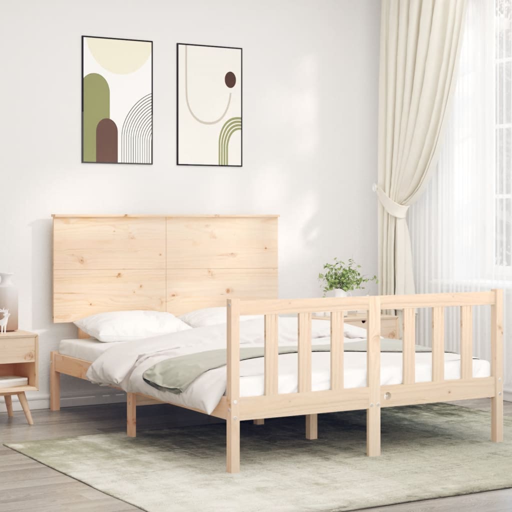 vidaXL Estructura de cama de matrimonio con cabecero madera maciza