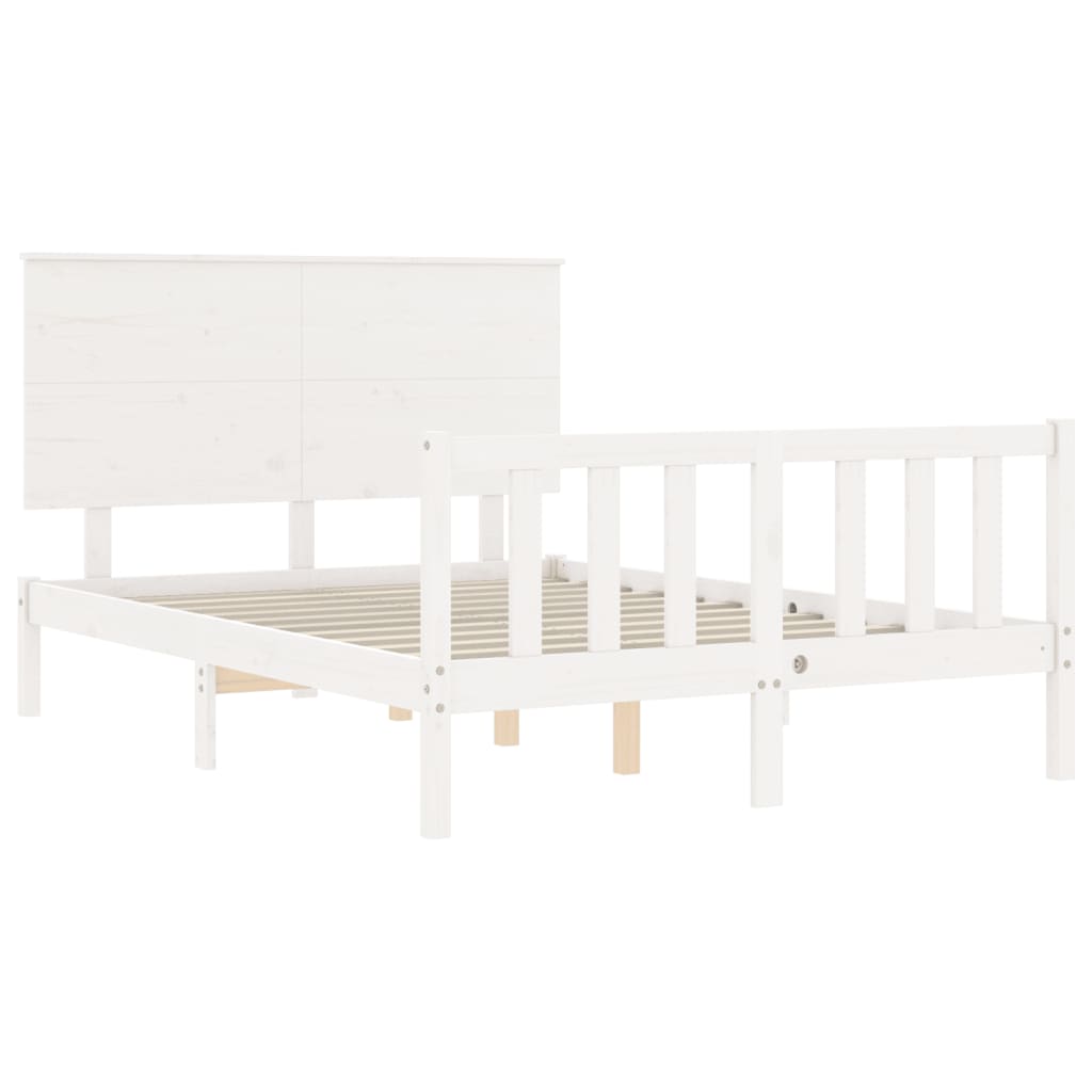 vidaXL Estructura cama de matrimonio con cabecero madera maciza blanco