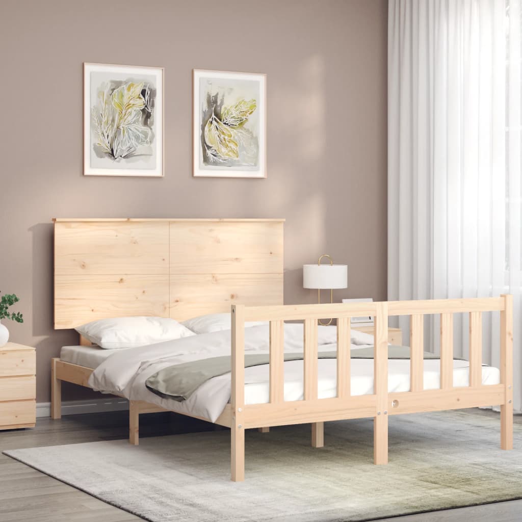 vidaXL Estructura de cama de matrimonio con cabecero madera maciza