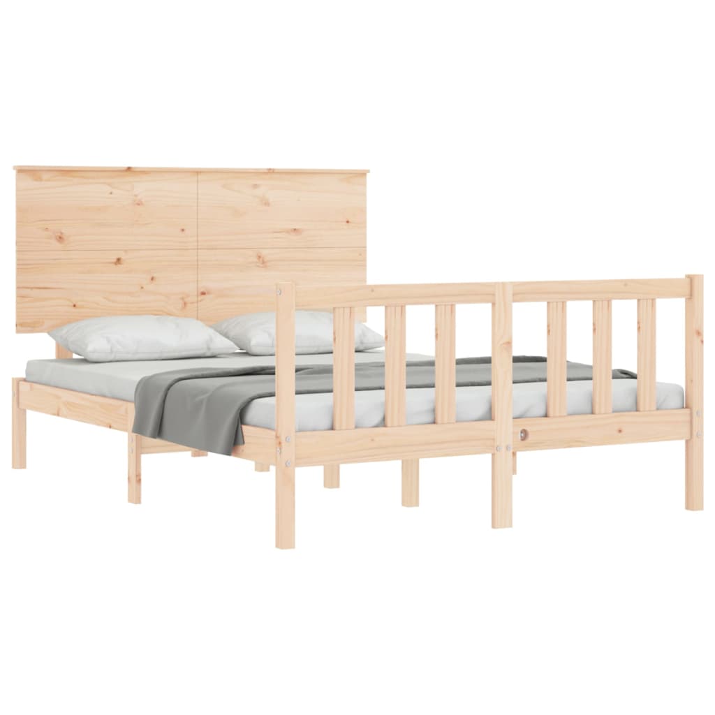 vidaXL Estructura de cama de matrimonio con cabecero madera maciza