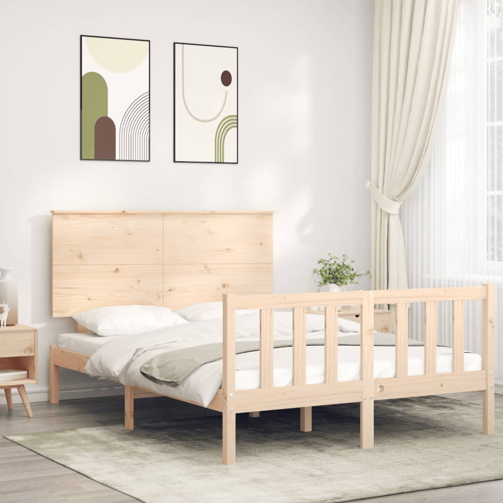 vidaXL Estructura de cama de matrimonio con cabecero madera maciza