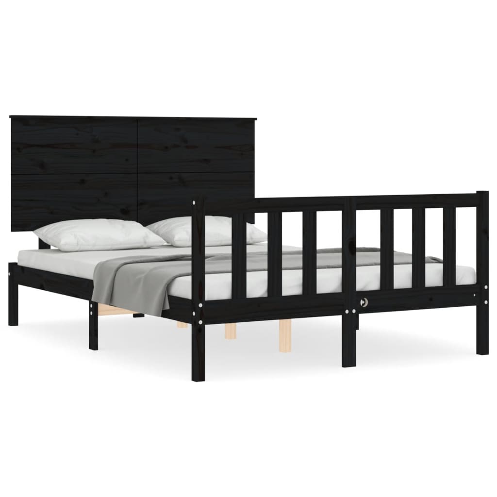 vidaXL Estructura de cama con cabecero madera maciza negro 140x190 cm