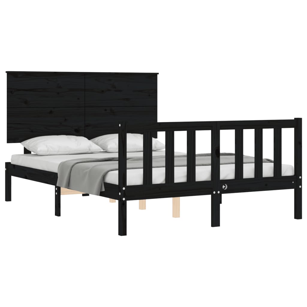 vidaXL Estructura de cama con cabecero madera maciza negro 140x190 cm