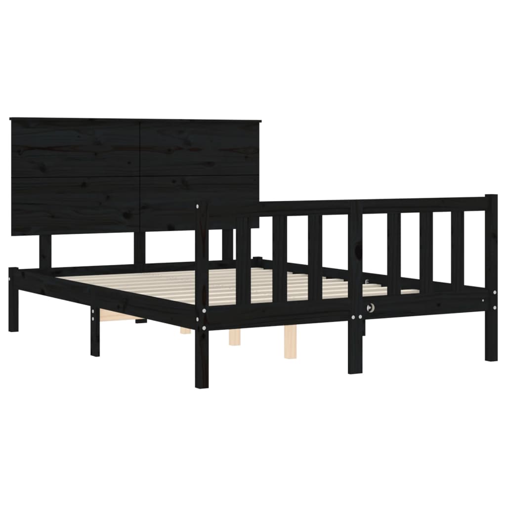 vidaXL Estructura de cama con cabecero madera maciza negro 140x190 cm