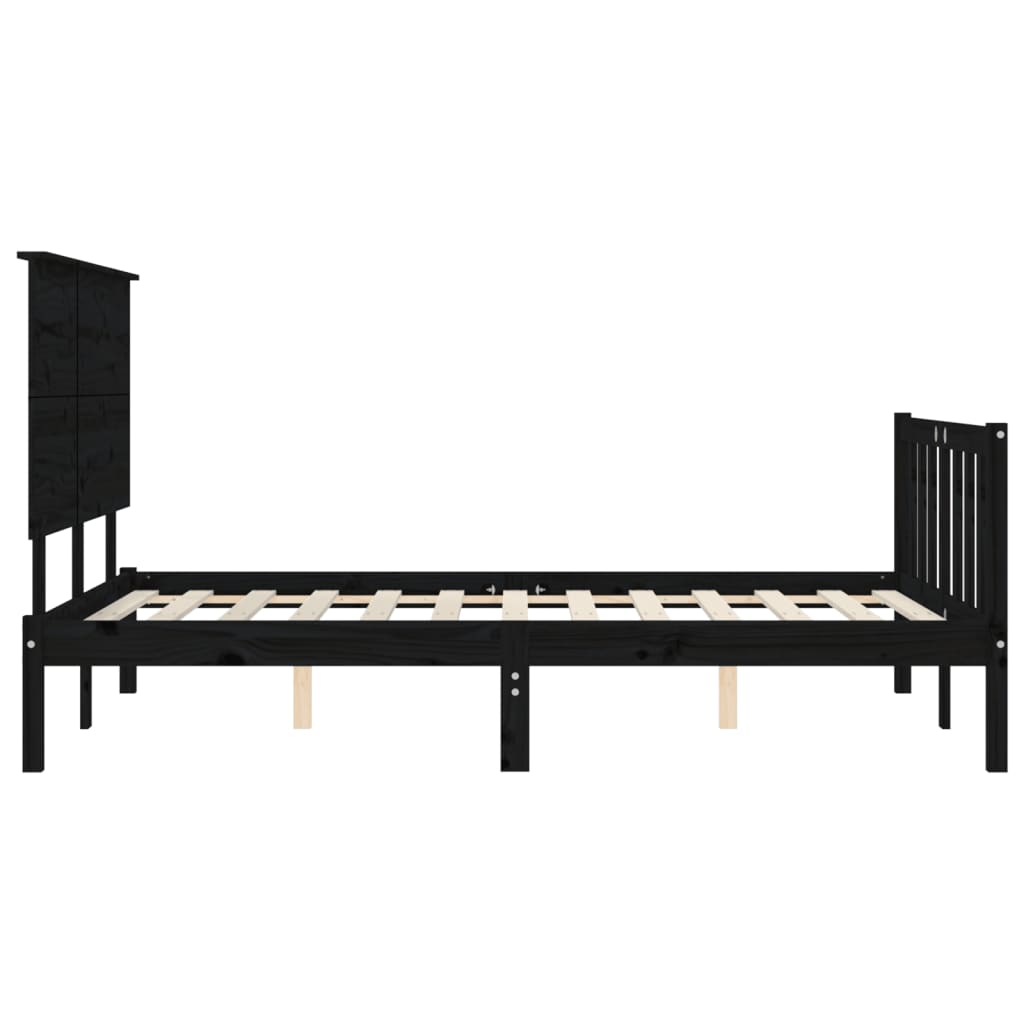 vidaXL Estructura de cama con cabecero madera maciza negro 140x190 cm