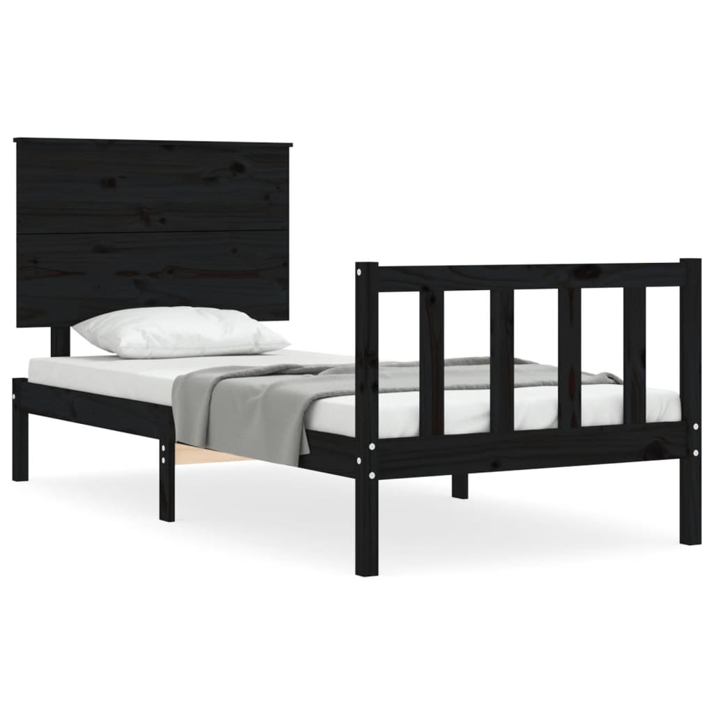 vidaXL Estructura de cama con cabecero madera maciza negro 90x200 cm