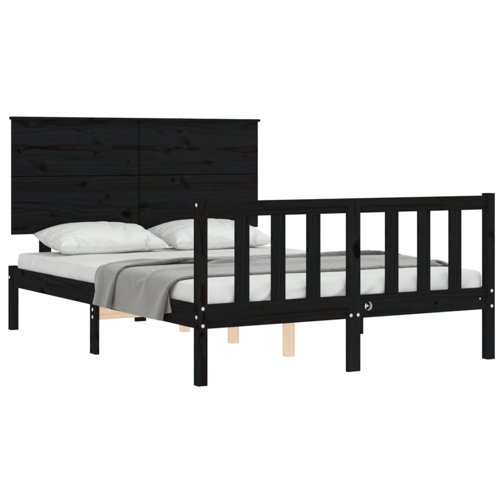 vidaXL Estructura de cama con cabecero madera maciza negro 120x200 cm