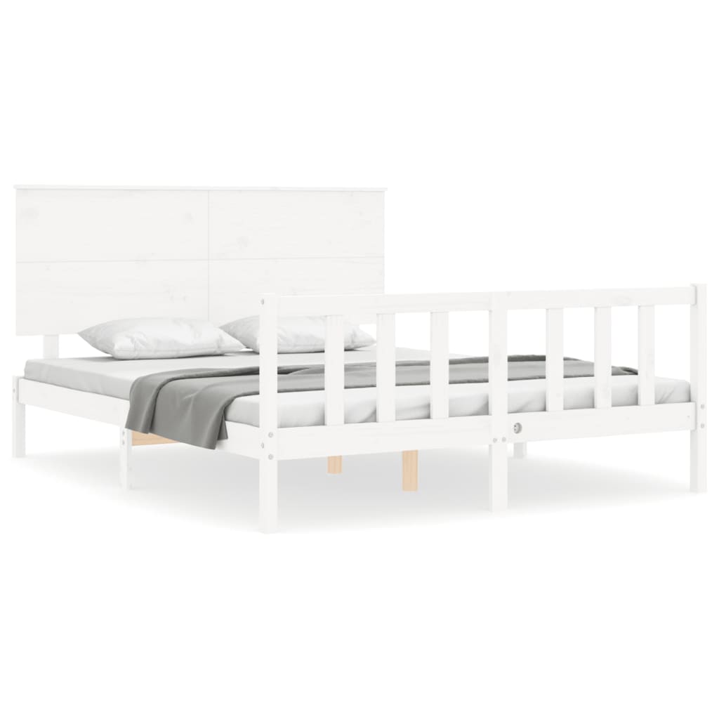 vidaXL Estructura de cama matrimonio con cabecero madera maciza blanco