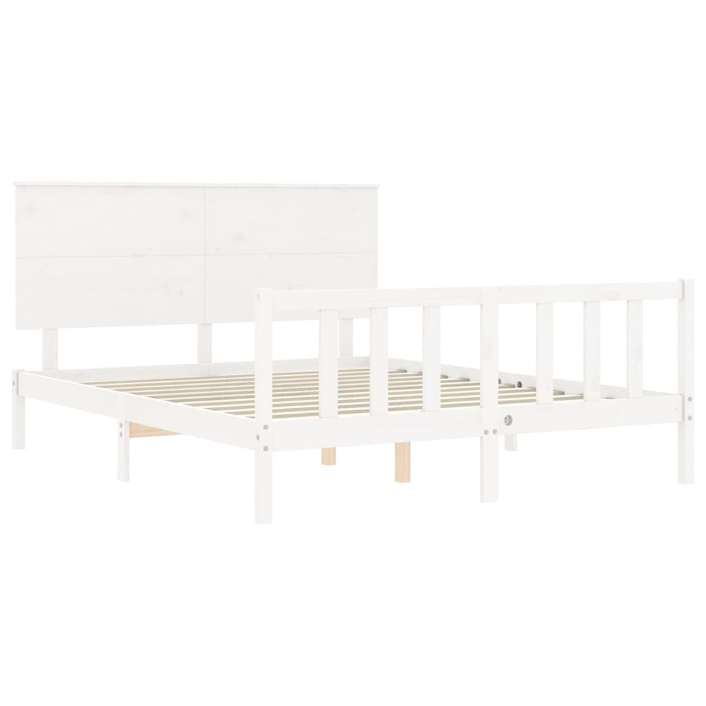 vidaXL Estructura de cama matrimonio con cabecero madera maciza blanco