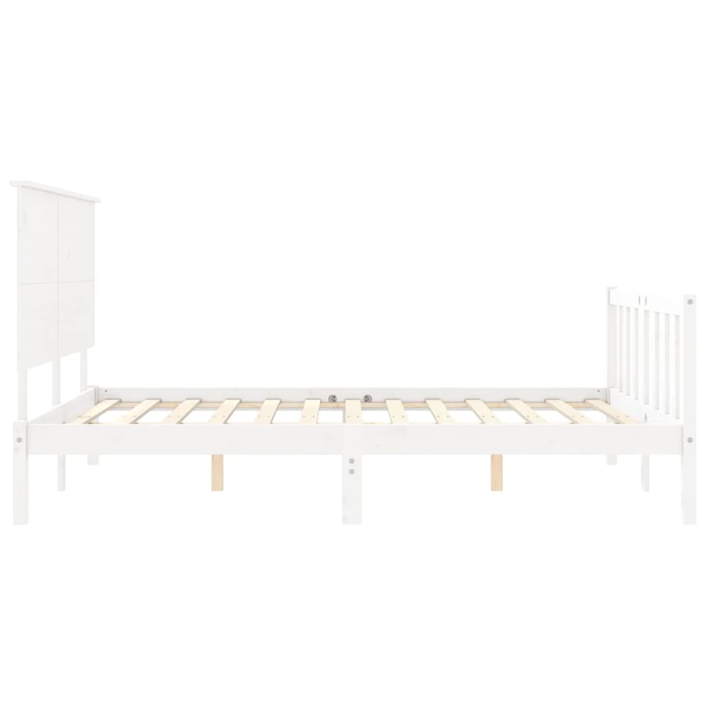 vidaXL Estructura de cama matrimonio con cabecero madera maciza blanco