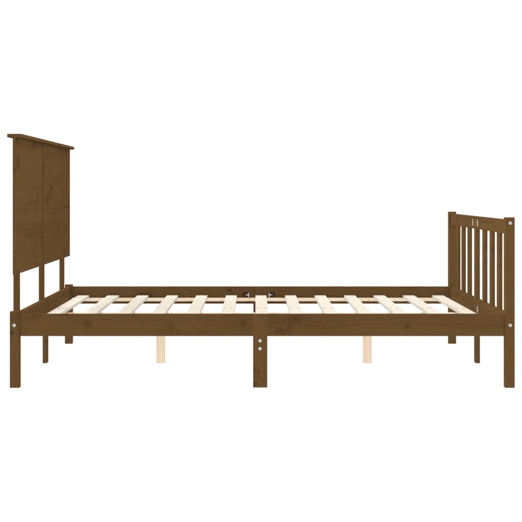 vidaXL Estructura de cama matrimonio con cabecero madera marrón miel