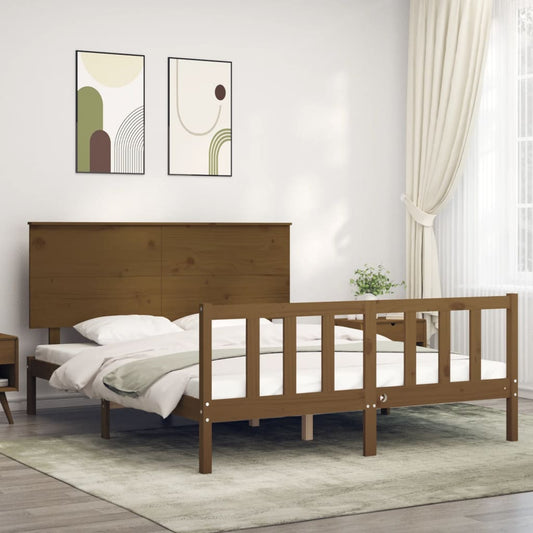 vidaXL Estructura de cama matrimonio con cabecero madera marrón miel