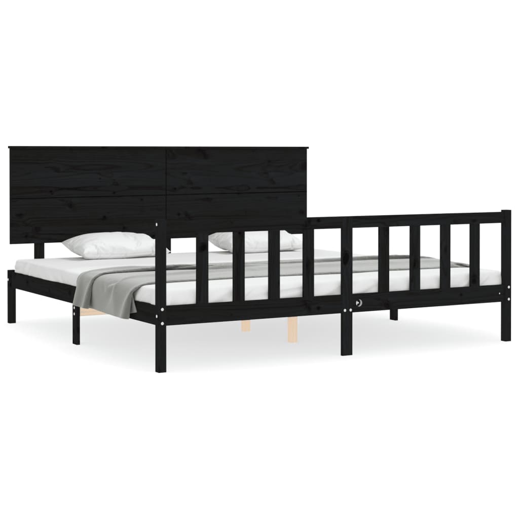 vidaXL Estructura de cama con cabecero madera maciza negro 200x200 cm